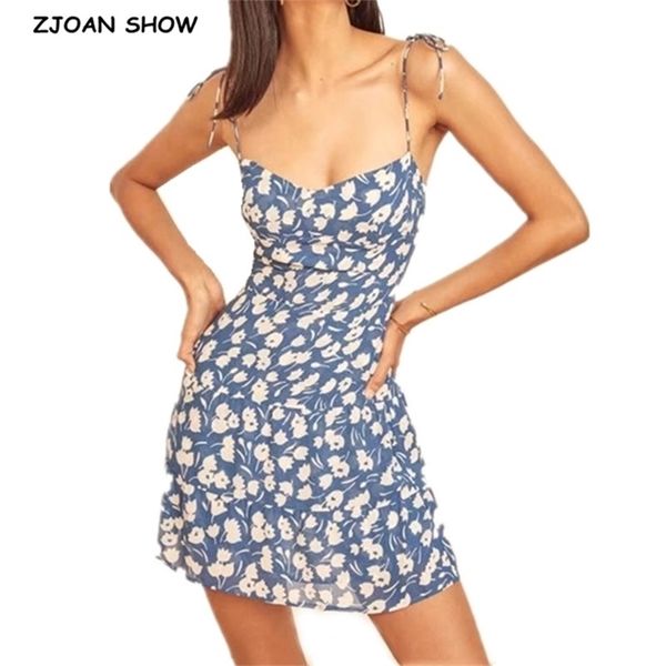 french adjust spaghetti strap women mini dress back elastic ruched blue white floral print dresses party 210429, Black;gray
french adjust spaghetti strap women mini dress back elastic ruched blue white floral print dresses party 210429, Black;gray