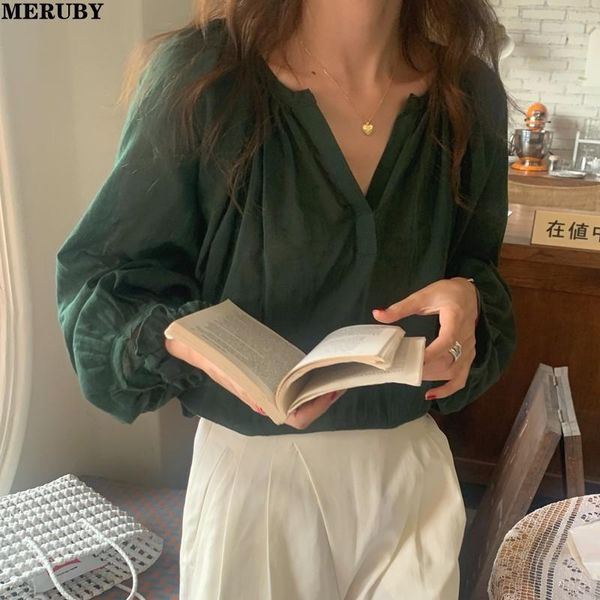 women's blouses & shirts solid v-neck lantern sleeve shirt women full loose vintage pullover korean fashion ladies blusas mujer 2021, White
women's blouses & shirts solid v-neck lantern sleeve shirt women full loose vintage pullover korean fashion ladies blusas mujer 2021, White