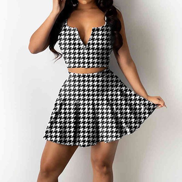 two piece sweet dress suits houndstooth sleeveless zipper up tank & pleated mini skirt set 210521, White
two piece sweet dress suits houndstooth sleeveless zipper up tank & pleated mini skirt set 210521, White