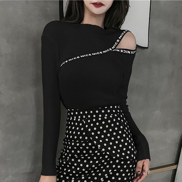 korean style women pullover pull femme letter appliques off shoulder sweater high elastic sweters invierno women's sweaters, White;black
korean style women pullover pull femme letter appliques off shoulder sweater high elastic sweters invierno women's sweaters, White;black