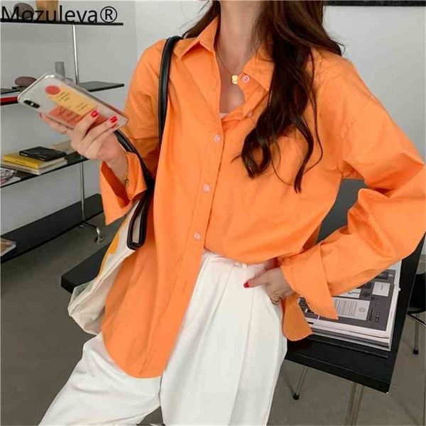 spring summer casual loose women blouses minimalist single-breasted female blue shirts oversized femme 210416, White 
spring summer casual loose women blouses minimalist single-breasted female blue shirts oversized femme 210416, White