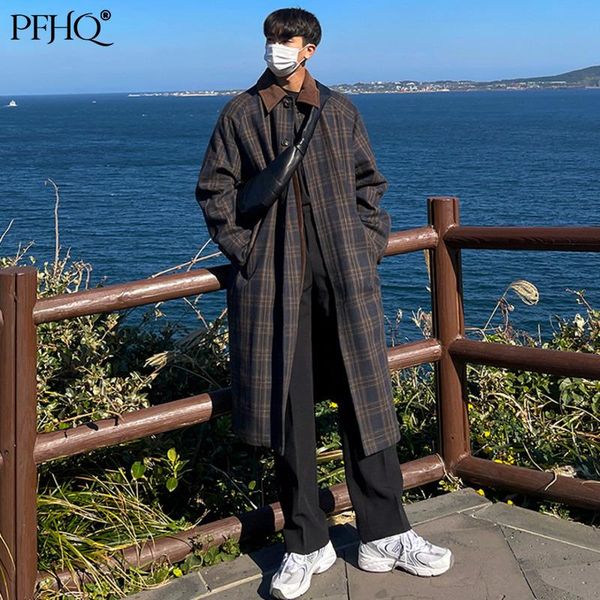 men's wool & blends pfhq 2021 fashion lapel japanese plaid mid-length autumn winter trend korean style loose casual windbreaker 21a1814, Black
men's wool & blends pfhq 2021 fashion lapel japanese plaid mid-length autumn winter trend korean style loose casual windbreaker 21a1814, Black
