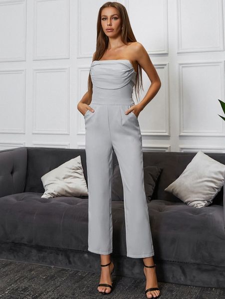 slant pocket tube jumpsuit w9f7#, White 
slant pocket tube jumpsuit w9f7#, White