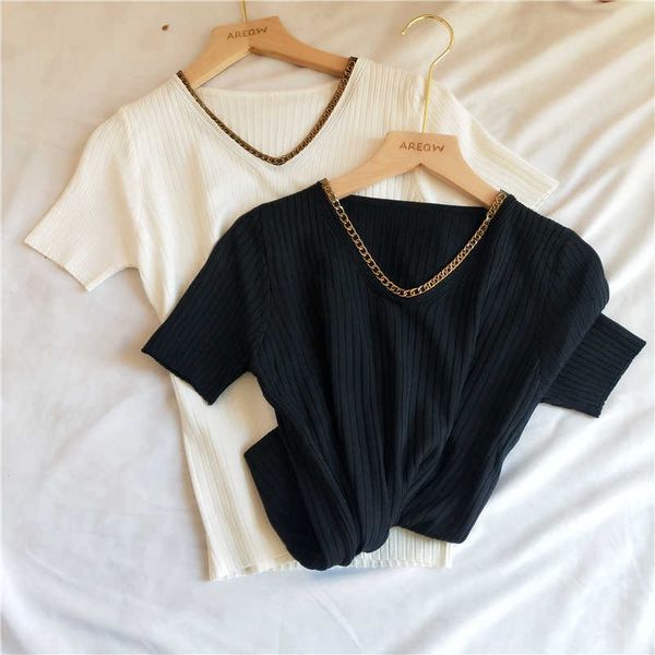 women's summer knit t shirt solid fashion women clothing woman tshirts 210709, White
women's summer knit t shirt solid fashion women clothing woman tshirts 210709, White
