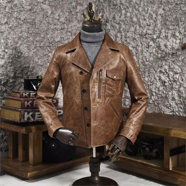 men's leather & faux 2021 vintage oil wax cow lapel short motorcycle jacket single breasted brown biker coat for male, Black
men's leather & faux 2021 vintage oil wax cow lapel short motorcycle jacket single breasted brown biker coat for male, Black