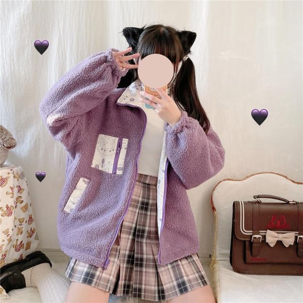 japanese winter cute sheep print both sides wear lamb velvet cotton coat soft sister student mori girl jacket wo'men women's jacke, Black;brown
japanese winter cute sheep print both sides wear lamb velvet cotton coat soft sister student mori girl jacket wo'men women's jacke, Black;brown
