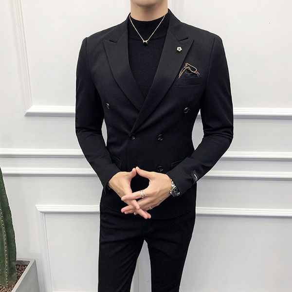 men's suits & blazers double breasted black men slim fit 2 piece custom wedding tuxedo with peaked lapel man set jacket pants fashion c, White;black
men's suits & blazers double breasted black men slim fit 2 piece custom wedding tuxedo with peaked lapel man set jacket pants fashion c, White;black