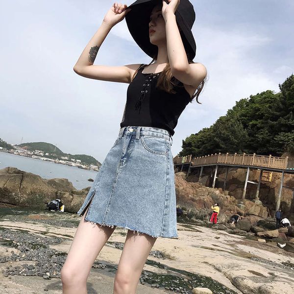 dresses summer yaya casual same split personalized zipper basic wash water high waist denim skirt style, Black;gray
dresses summer yaya casual same split personalized zipper basic wash water high waist denim skirt style, Black;gray