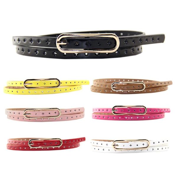 belts female tide slim waist oval alloy buckle pu leather straps fashion designer cross hole specific waistband, Black;brown 
belts female tide slim waist oval alloy buckle pu leather straps fashion designer cross hole specific waistband, Black;brown