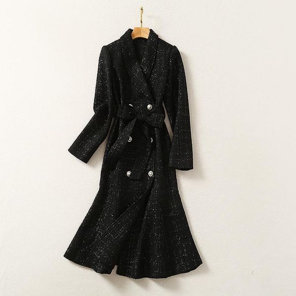casual dresses autumn winter designer women's elegant belt long sleeve shawl collar pearl double breasted tweed mermaid dress, Black;gray
casual dresses autumn winter designer women's elegant belt long sleeve shawl collar pearl double breasted tweed mermaid dress, Black;gray