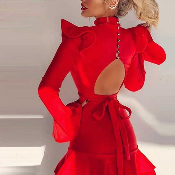 womens dress summer women red ruffles long sleeve mermaid mini bandage hollow out buttons evening club party, Black;gray
womens dress summer women red ruffles long sleeve mermaid mini bandage hollow out buttons evening club party, Black;gray