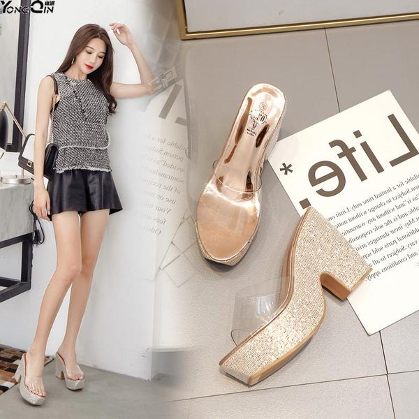 summer simple high-heeled shoes thick heels women's sandals, Black 
summer simple high-heeled shoes thick heels women's sandals, Black