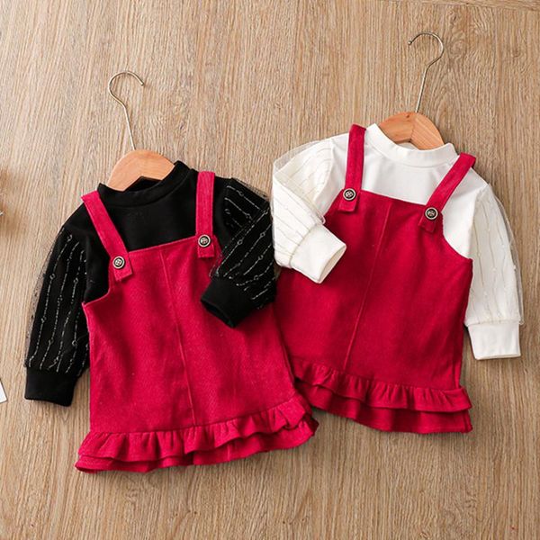 girl's dresses 2021 autumn baby fashion skirt set girls' sweet and lovely lace bubble sleeve round neck t-shirt + two piece strap, Red;yellow
girl's dresses 2021 autumn baby fashion skirt set girls' sweet and lovely lace bubble sleeve round neck t-shirt + two piece strap, Red;yellow