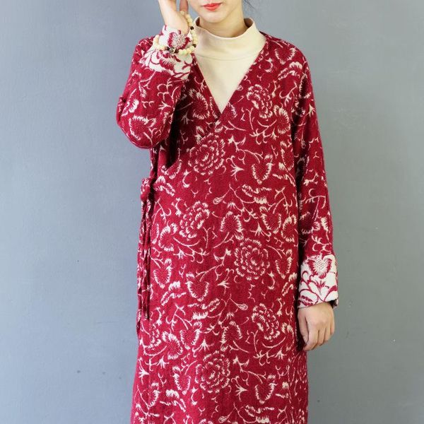 women's autumn and winter cotton linen wool jacquard coat loose lace long large size robe s468 & blends, Black
women's autumn and winter cotton linen wool jacquard coat loose lace long large size robe s468 & blends, Black