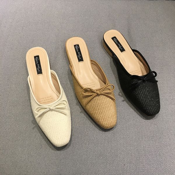 luxury straw weave mules square close toe slip on outside slides women elegant bow-tied low heels sandals shallow slippers shoes, Black
luxury straw weave mules square close toe slip on outside slides women elegant bow-tied low heels sandals shallow slippers shoes, Black