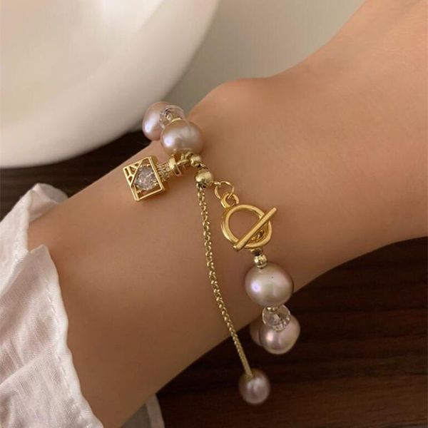 link, chain natural freshwater baroque pearl bracelets korean fashion women gold plated bracelet beads jewelry gifts, Black 
link, chain natural freshwater baroque pearl bracelets korean fashion women gold plated bracelet beads jewelry gifts, Black