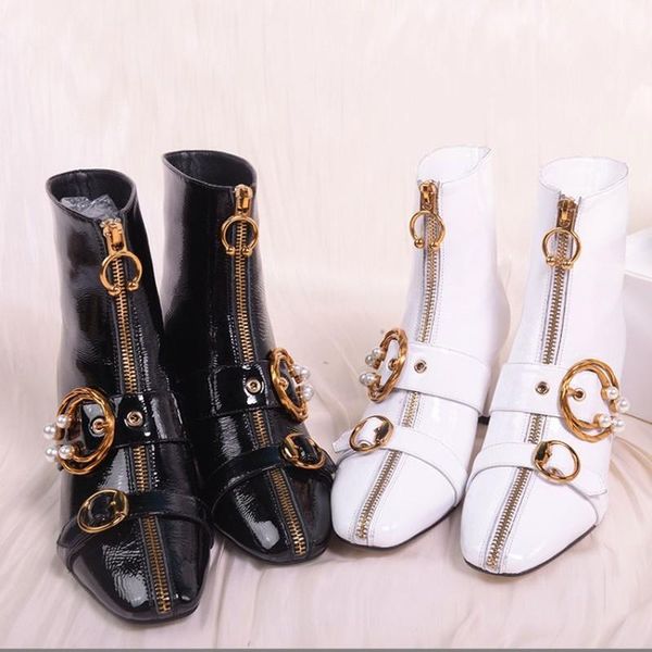 boots us4-11 womens square toe ankle central zipper pearls beads circle metal decor block chunky heel leather shoes plus size, Black
boots us4-11 womens square toe ankle central zipper pearls beads circle metal decor block chunky heel leather shoes plus size, Black