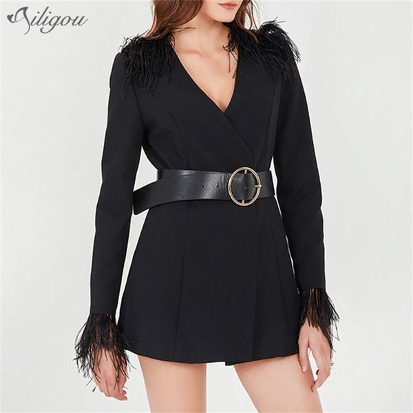 fall women's patchwork feather jacket v-neck long sleeve high belt slim party 210525, Black;brown
fall women's patchwork feather jacket v-neck long sleeve high belt slim party 210525, Black;brown
