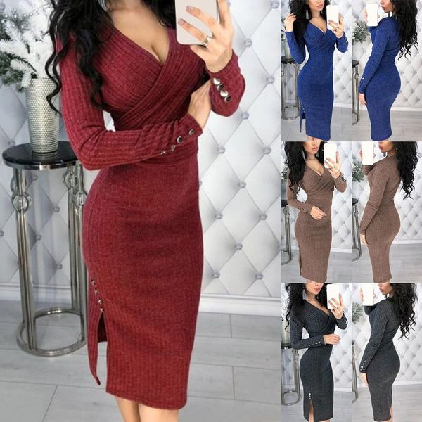 women long sleeve deep v neck bodycon solid color dress for autumn winter party hsj88 casual dresses, Black;gray
women long sleeve deep v neck bodycon solid color dress for autumn winter party hsj88 casual dresses, Black;gray