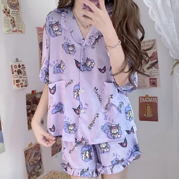 womens cute cartoon pajamas set turn-down collar pyjamas short sleeves suit soft female sleepwear summer homewear home services, Black;red
womens cute cartoon pajamas set turn-down collar pyjamas short sleeves suit soft female sleepwear summer homewear home services, Black;red