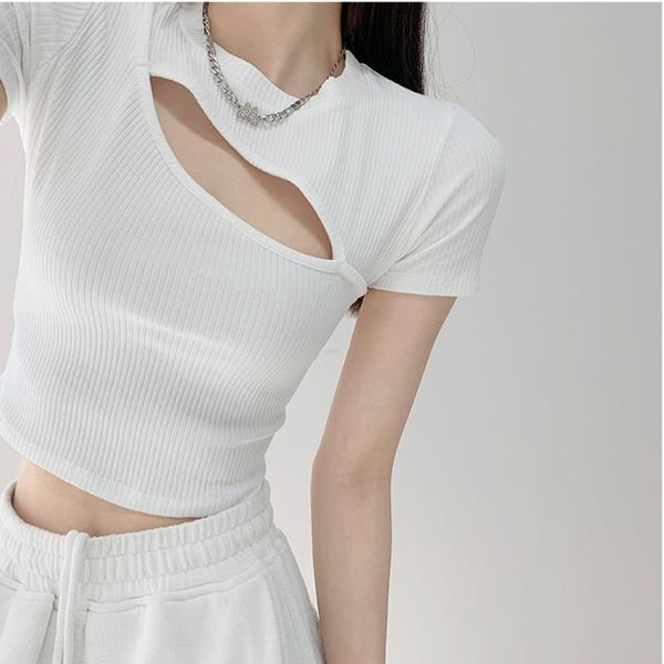 women's t-shirt womengag summer crew neck solid color open navel bottomed girl chest hollow out short sleeve iwml, White
women's t-shirt womengag summer crew neck solid color open navel bottomed girl chest hollow out short sleeve iwml, White
