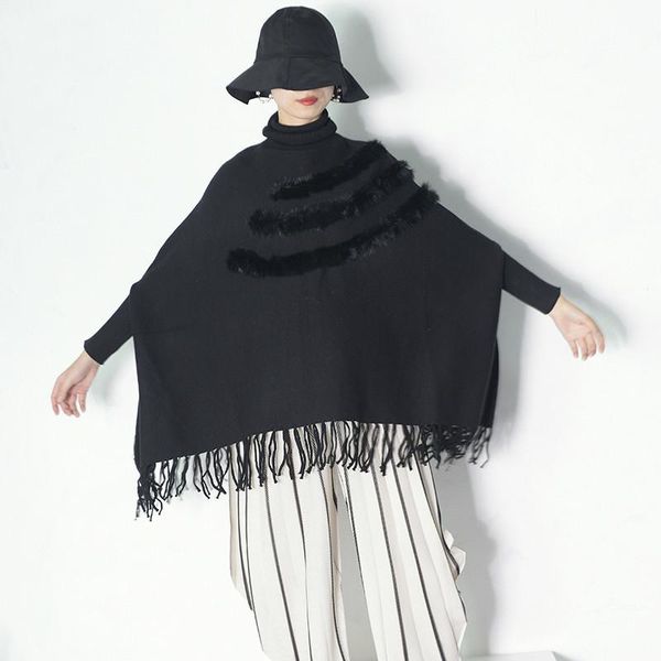 women's sweaters deat 2021 spring wimter solid color fashion turtleneck full sleeve spliced vintage woman korean cloak sweater fa285, White;black
women's sweaters deat 2021 spring wimter solid color fashion turtleneck full sleeve spliced vintage woman korean cloak sweater fa285, White;black