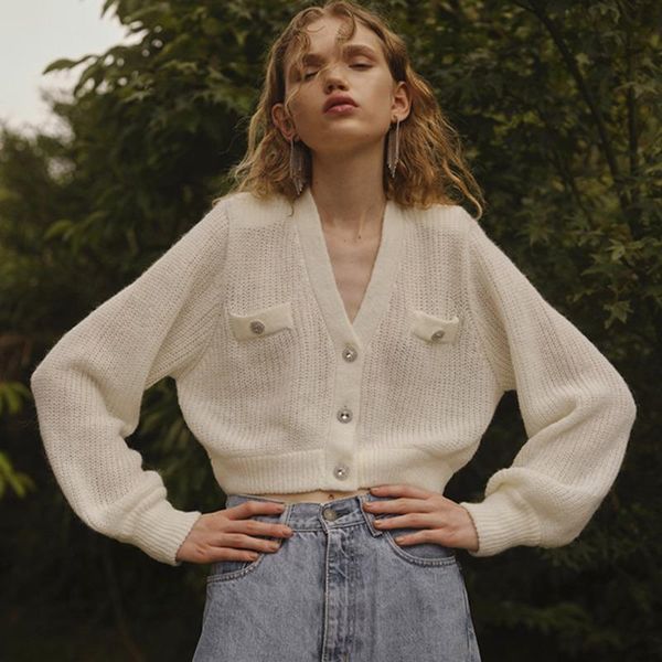 europe autumn fashion woman women deep v neck crop knit cardigan with glitter buttons sweater vtec women's knits & tees, White
europe autumn fashion woman women deep v neck crop knit cardigan with glitter buttons sweater vtec women's knits & tees, White