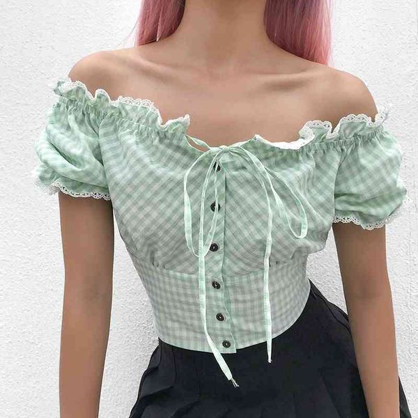 t-shirt spring summer ins clothing women's green plaid off the cold shoulder puff sleeve elastic waist buttons shirt, White
t-shirt spring summer ins clothing women's green plaid off the cold shoulder puff sleeve elastic waist buttons shirt, White