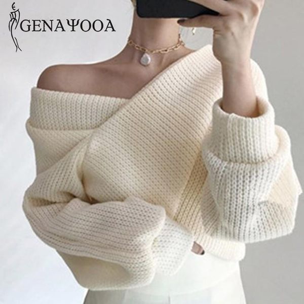 women's sweaters genayooa office ladies knitted sweater women korean style v neck off the shoulder pullover criss cross jumper 2021 win, White;black
women's sweaters genayooa office ladies knitted sweater women korean style v neck off the shoulder pullover criss cross jumper 2021 win, White;black