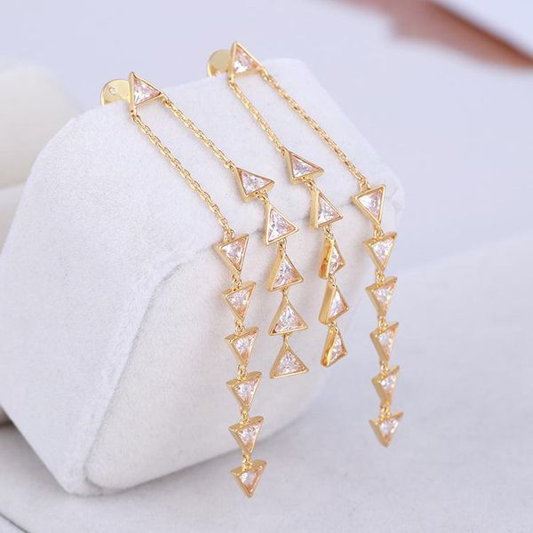 stud double pair of tassel triangle inlaid zircon fashion earrings, Golden;silver
stud double pair of tassel triangle inlaid zircon fashion earrings, Golden;silver