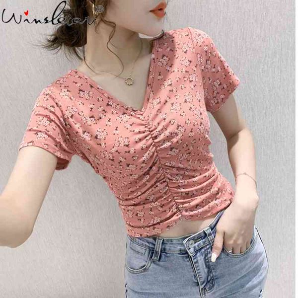 women's t-shirt summer korean clothes short t-shirt fashion ditsy v-neck drape women cotton sweet floral bottoming shirt tees, White
women's t-shirt summer korean clothes short t-shirt fashion ditsy v-neck drape women cotton sweet floral bottoming shirt tees, White