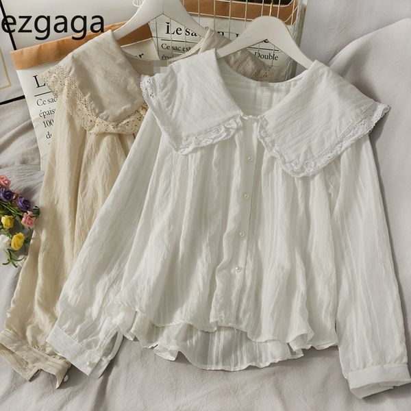 ezgaga collar blouse shirts women new fashion peter pan collar pearl button single breasted loose lace shirts solid casual 210430, White
ezgaga collar blouse shirts women new fashion peter pan collar pearl button single breasted loose lace shirts solid casual 210430, White