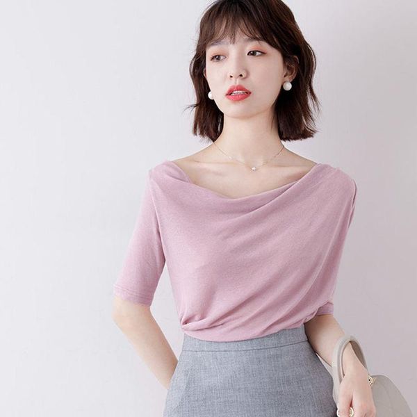 women's t-shirt 2021 women summer modal knitted skew collar half sleeve shirt lady elegant casual shirts plus size 5xl 6xl, White
women's t-shirt 2021 women summer modal knitted skew collar half sleeve shirt lady elegant casual shirts plus size 5xl 6xl, White