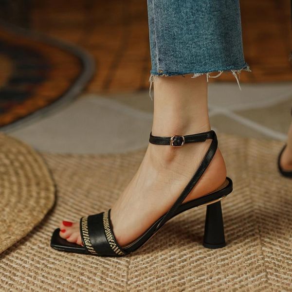 shoes for women sandals genuine leather buckle strap knitted fabric high heels handmade summer size34-39, Black
shoes for women sandals genuine leather buckle strap knitted fabric high heels handmade summer size34-39, Black