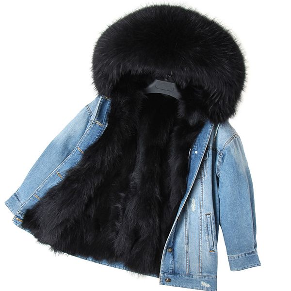 2020 new denim pie overcomes raccoon fur lining fox fur collar coat long coat female winter, Black
2020 new denim pie overcomes raccoon fur lining fox fur collar coat long coat female winter, Black