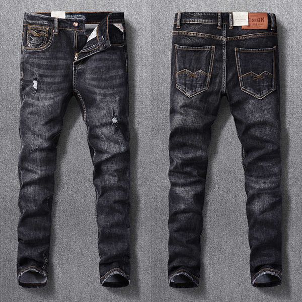 men's jeans italian style fashion retro black gray elastic slim fit ripped for streetwear vintage designer denim pants zcfl, Blue
men's jeans italian style fashion retro black gray elastic slim fit ripped for streetwear vintage designer denim pants zcfl, Blue