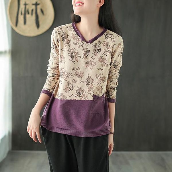 cotton print contrasting color sweater 2021 autumn retro literature and art pullover v-neck long-sleeved women women's sweaters, White;black
cotton print contrasting color sweater 2021 autumn retro literature and art pullover v-neck long-sleeved women women's sweaters, White;black