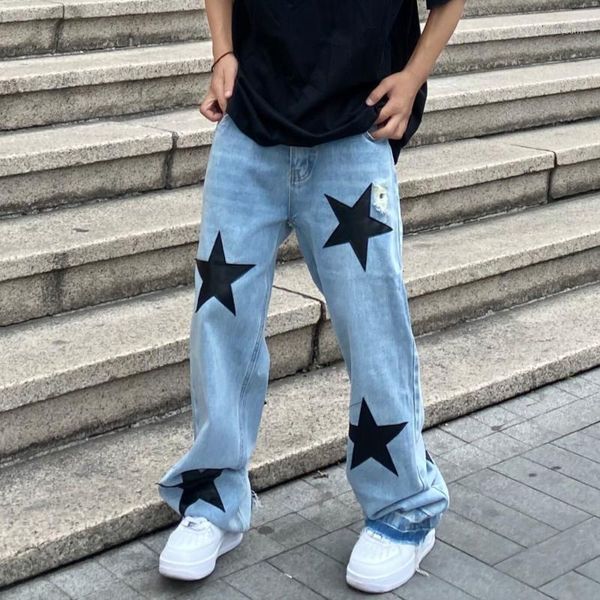 men's jeans hip hop hole five stars embroidery washed retro male pants harajuku loose straight oversize casual denim trousers unisex, Blue
men's jeans hip hop hole five stars embroidery washed retro male pants harajuku loose straight oversize casual denim trousers unisex, Blue