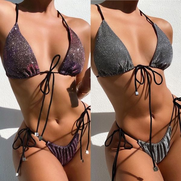 women's swimwear brazilian micro bikinis 2021 string swimsuit glitter shiny female bikini set halter women bathing suit, White;black
women's swimwear brazilian micro bikinis 2021 string swimsuit glitter shiny female bikini set halter women bathing suit, White;black