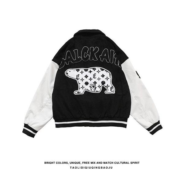 women's jackets 2021 spring jacket polar bear embroidered baseball european and american hip hop street women, Black;brown
women's jackets 2021 spring jacket polar bear embroidered baseball european and american hip hop street women, Black;brown