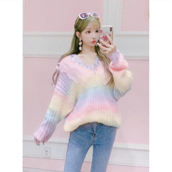 women's sweaters women autumn casual knitted sweater elegant ruffle v-neck vintage long sleeves loose striped pullover p60, White;black
women's sweaters women autumn casual knitted sweater elegant ruffle v-neck vintage long sleeves loose striped pullover p60, White;black