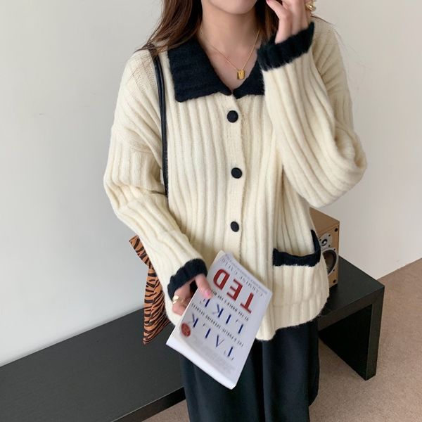 women's sweaters retro-style hong kong cardigan fall and winter-thickened loose outer mesh gx1376 b0s1, White;black
women's sweaters retro-style hong kong cardigan fall and winter-thickened loose outer mesh gx1376 b0s1, White;black