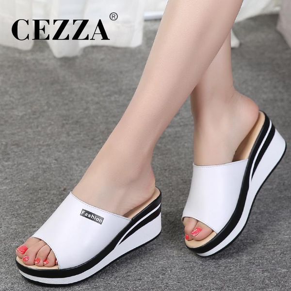 slippers cezza 2021 summer women female genuine leather wedge platform black white slides sandals
slippers cezza 2021 summer women female genuine leather wedge platform black white slides sandals