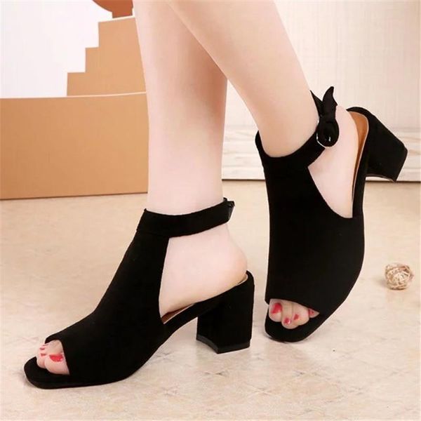sandals suede high heels women summer shoes fashion peep toe square heel buckle with back empty female, Black
sandals suede high heels women summer shoes fashion peep toe square heel buckle with back empty female, Black
