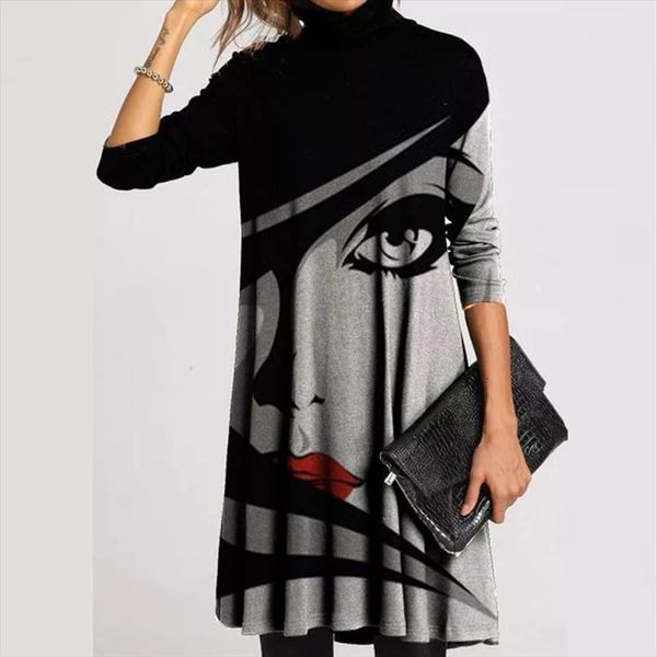 turtleneck warm vintage face women dresses print autumn elegant long sleeves patchwork female casual loose vestidos, Black;gray
turtleneck warm vintage face women dresses print autumn elegant long sleeves patchwork female casual loose vestidos, Black;gray