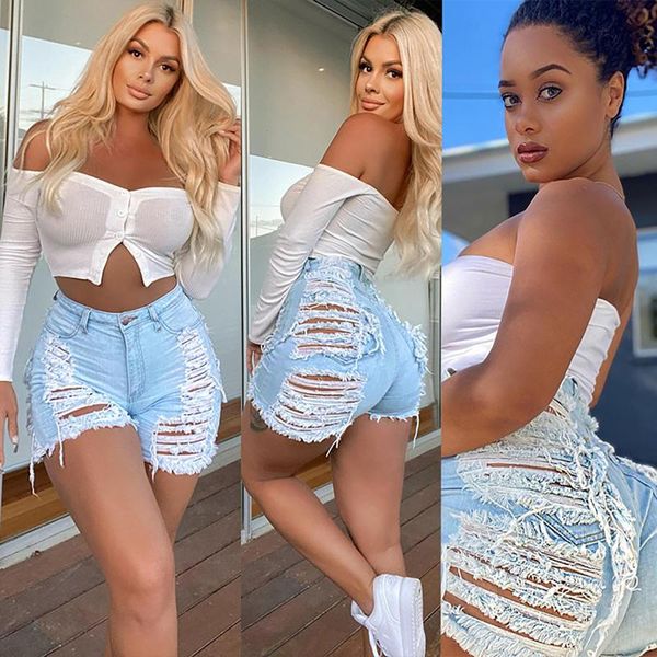 women's jeans women streetwear hollow out denim shorts jean elastic destroyed hole leggings short pants ripped, Blue