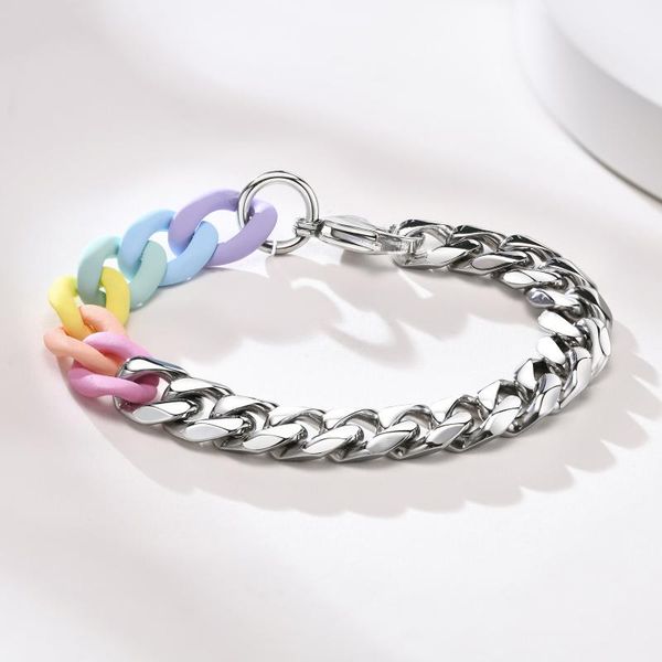 link, chain stainless steel bracelet acrylic stitching macaron color ot buckle single cuban jewelry friendship gift, Black
link, chain stainless steel bracelet acrylic stitching macaron color ot buckle single cuban jewelry friendship gift, Black