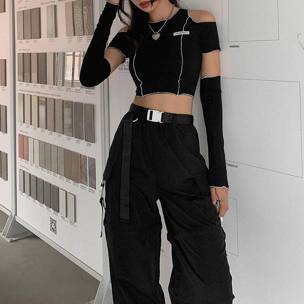 women's t-shirt ins net red street pat design sense off shoulder round neck hollow out long sleeve summer handsome short slim tshirt, White
women's t-shirt ins net red street pat design sense off shoulder round neck hollow out long sleeve summer handsome short slim tshirt, White