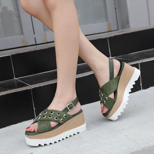 sandals open toe high heel wedge shoes thick bottom muffin female summer buckle suede rivet womens 2021, Black
sandals open toe high heel wedge shoes thick bottom muffin female summer buckle suede rivet womens 2021, Black