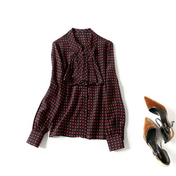 women's blouses & shirts spring long sleeve stand collar polka dot natural real silk ruffle detail single-breasted soie blouse elegant, White
women's blouses & shirts spring long sleeve stand collar polka dot natural real silk ruffle detail single-breasted soie blouse elegant, White